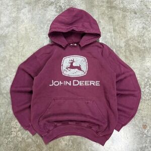 Y2K John Deere Burgundy Heavyweight Hoodie Size S